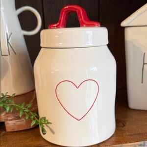 Rae Dunn Cream Canister with Red Heart Lid